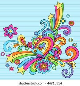 Hand-Drawn Abstract Psychedelic Rainbow Notebook Doodles Design Element on Lined Paper Background- Vector Illustration