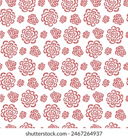 Hand-drawn abstract red roses on white background. Seamless pattern for wallpaper, fabric, templates.