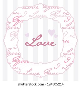 hand-drawn abstract seamless background with romantic lace frame and candy hearts