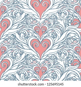 hand-drawn abstract seamless background with romantic lace hearts