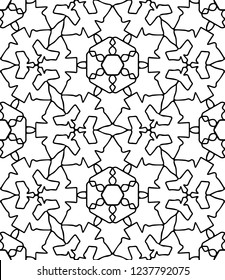 Hand-drawn abstract seamless geometric pattern with hexagons, polygonal shapes and cross lines.
