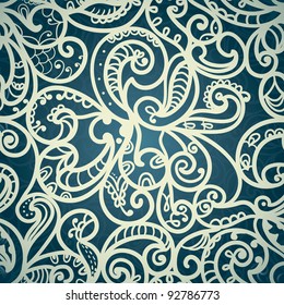 Hand-Drawn Abstract Seamless Pattern With Curves On Gradient Background