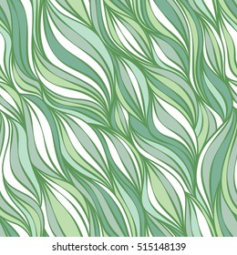 Hand-Drawn Abstract Seamless Pattern With GREEN colored Curves