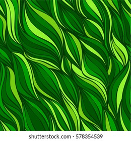 Hand-Drawn Abstract Seamless Pattern With shades of GREEN colors Curves