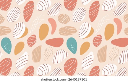 Hand-drawn abstract seamless pattern with textured pebbles