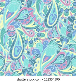 Hand-Drawn Abstract Seamless Pattern With Vintage-Colored Curves. Vector illustration.