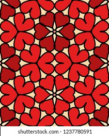 Hand-drawn abstract seamless vector pattern with red heart ornament.
Gift paper pattern with red hearts.