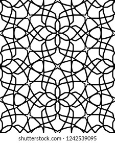 Hand-drawn abstract seamless vector pattern with geometric figures and mandala ornament. 
Seamless backdrop with flowers, polygons and triangles.