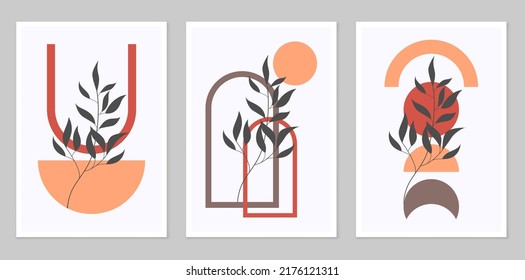 Un conjunto abstracto de figuras dibujadas a mano, en el estilo boho con una forma de color. Ilustración plana vectorial. Estilo boho. Diseño para dibujar, logotipo, carteles, invitaciones, tarjetas de felicitación.