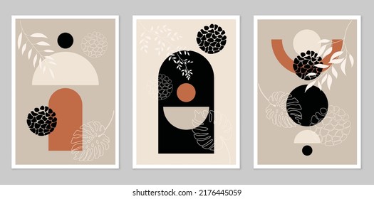 A hand-drawn abstract set of figures, in the boho style with a color form. Vector flat illustration. Boho style. Design for drawing, logo, posters, invitations, greeting cards.