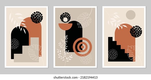 A hand-drawn abstract set of figures, in the boho style with a color form. Vector flat illustration. Boho style. Design for drawing, logo, posters, invitations, greeting cards.