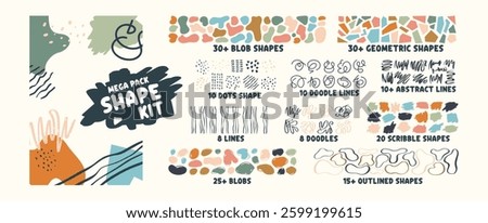 handdrawn abstract shapes, organic blobs, lines, pattern. abstract scribble doodle blob shape design