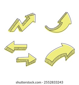 Handgezeichnet Abstrakt Skizze Pfeil Doodle Zeichnung Vektor mit gelbem Hintergrund