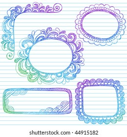 Hand-Drawn Abstract Sketchy Notebook Doodle Frames and Borders Design Element on Lined Notebook Paper Background- Vector Illustration