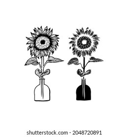 Handgezeichnete, abstrakte Einzelblume und Vase-Vektordesign 