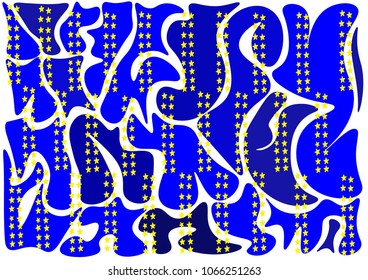 Hand-drawn abstract stylish background mosaic ornament dark blue with small stars on a white background