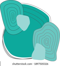 Hand-drawn abstraction in flat style illustration. Blue-blue stones, drops, circles on a white background with linear strokes Design for posters, cards, textiles, backgrounds.