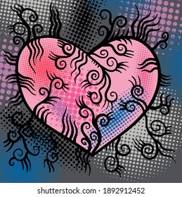 Hand-drawn abstraction heart, love sign. Vector illustration.