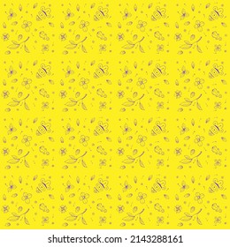 Hand-drawn abstraction, pattern. Pattern on a yellow background. An idea for a seamless pattern. Naive art. Children's art.