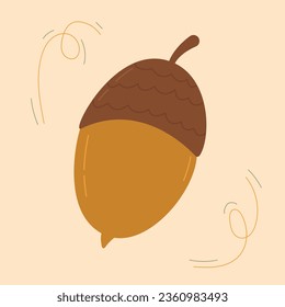 Hand-drawn acorn. Autumn forest, tree fruits, oak. Cute autumn greeting card. For design of nursery, wallpaper, paper. Vector illustration