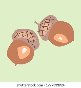 Hand-drawn acorns in a minimalist style. Oak. Suitable for labels, t-shirt printing, badges, badges, seasonal decor. Vector illustration