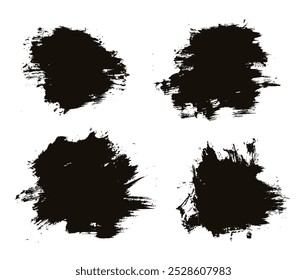 Hand-drawn acrylic black color grunge texture brush strokes paint background set
