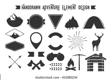 Handdrawn adventure design element and icon set