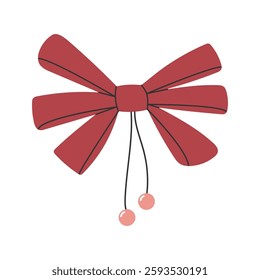 Hand-drawn aesthetic cute ribbon bow with beads