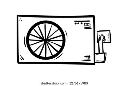 Handdrawn air conditioning doodle icon. Hand drawn black sketch. Sign symbol. Decoration element. White background. Isolated. Flat design. Vector illustration.