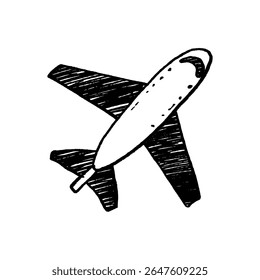 Vetor de doodle de avião desenhado à mão - ilustração de esboço de viagem em preto e branco