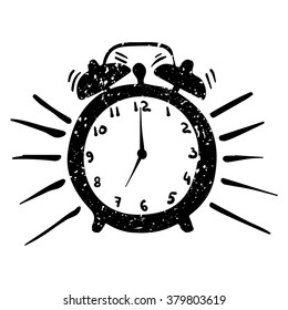 hand-drawn alarm clock isolated on a white background, vector illustration