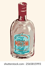 Hand-drawn alcohol glass bottle of martini. Perfect for cocktail-themed designs. Ideal for bar menus, poster, drink recipe cards, or cocktail-related, packaging solution, and design mock-ups