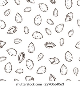 Hand-drawn almond. Vector  seamless pattern. 