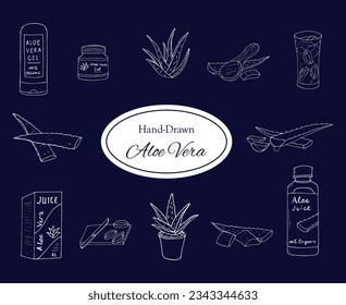 Aaloe vera dibujado a mano sobre fondo azul. Ilustración vectorial aislada