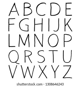 Hand-drawn alphabet. Calligraphy font. Modern brushpen lettering. Grunge style alphabet.