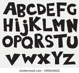 The hand-drawn alphabet is isolated on white. Vector logo font.