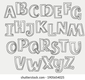 The hand-drawn alphabet is isolated on white. Vector logo font.