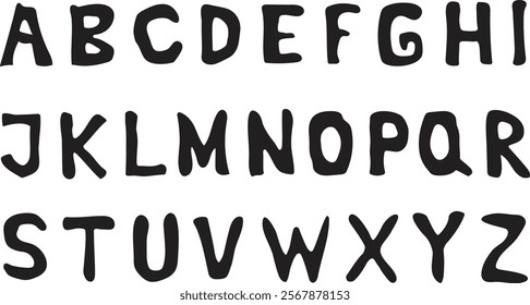 Hand-drawn alphabet letter set. Vector stylized artistic font. Hand-drawn alphabet design, from A to Z. Made of marker strokes. Beautiful realistic, scratched, and horror style., back to school style.