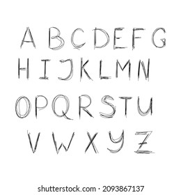 A hand-drawn alphabet made from many lines. Font