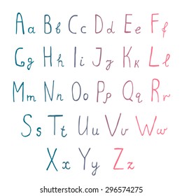 Hand-drawn alphabet  made in vector. Letters on white background.