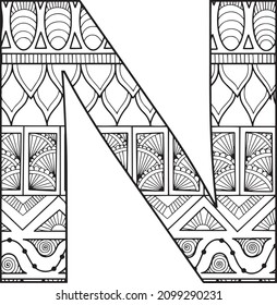 hand-drawn alphabet mandala n coloring pages