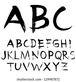 Hand-drawn Alphabet (written By Dry Brush). Vector.