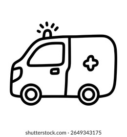 Hand-Drawn Ambulance Doodle Vector – Emergency Vehicle Sketch in Black and White