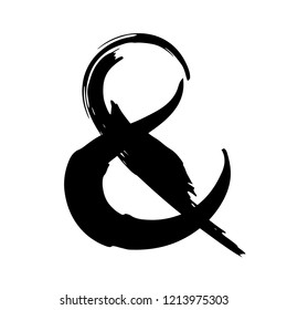 Handdrawn ampersand symbol, hand painted with ink brush. Vector illustration