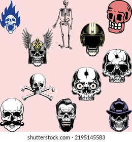 Hand-drawn Anatomical Skulls Vector Set.