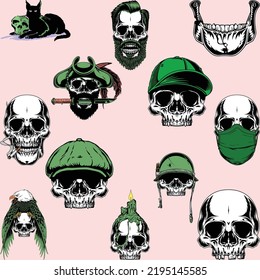Hand-drawn Anatomical Skulls Vector Set.