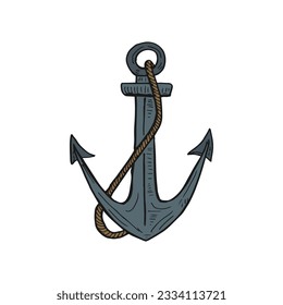 Hand-drawn anchor with black line symbol icon doodle cartoon vector illustration.