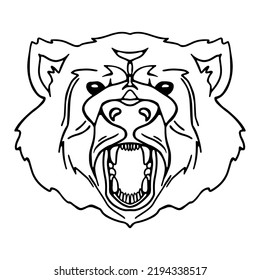 Hand-drawn Animal Portrait Of A Bear.
Roaring Bear Head Outline Stylized Doodle Vector Illustration. Design For Logo, Mascot, Emblem