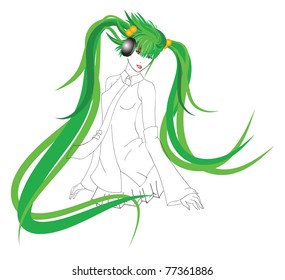 Hand-drawn anime fashion model. Vector illustration.