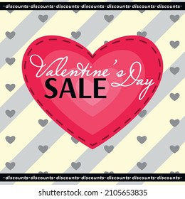 hand-drawn announcement of discounts and sales with heart and lettering congratulations. postcard, gift, poster, background, instagram post, banner. Valentine's Day